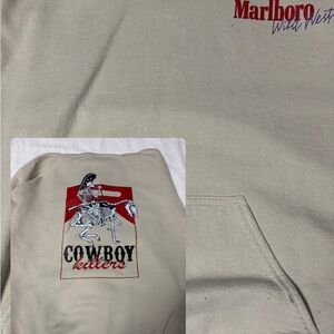 Marlboro Beige Hoodie with Red and Black Graphic